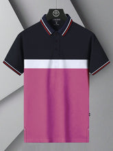 LV Summer Dry Fit Polo Shirt For Men-Navy with White & Pink Panels-BE1708/BR13917