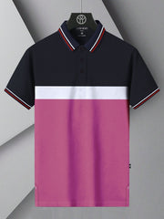 LV Summer Dry Fit Polo Shirt For Men-Navy with White & Pink Panels-BE1708/BR13917