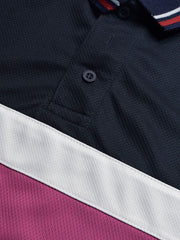 LV Summer Dry Fit Polo Shirt For Men-Navy with White & Pink Panels-BE1708/BR13917