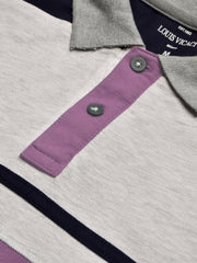 LV Summer Polo Shirt For Men-Light purple with Navy & Off White Panel-BE873
