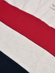 LV Summer Polo Shirt For Men-Off White Melange with Navy & Red Panel-BE870/BR13109