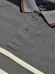 LV Summer Polo Shirt For Men-Off White with Grey & Navy Panel-BE877/BR13115