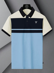 LV Summer Polo Shirt For Men-Sky with Navy & Off White Panel-BE875/BR13113