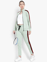 Louis Vicaci Fleece Zipper Tracksuit For Ladies Green Melange with Black Stripe-RT2121