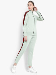 Louis Vicaci Fleece Zipper Tracksuit For Ladies Green Melange with Black Stripe-RT2121
