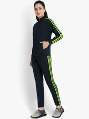 Louis Vicaci Fleece Zipper Tracksuit For Ladies Navy with Lime Green Stripe-RT2120