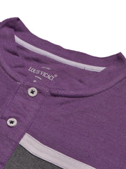 Louis Vicaci P.Q Long Sleeve Henley Shirt For Men-Purple with Charcoal-BE956