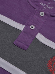 Louis Vicaci P.Q Long Sleeve Henley Shirt For Men-Purple with Charcoal-BE956