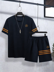 Louis Vicaci Summer Active Wear T Shirt & Lounge Short For Men-Dark Navy-BE3225/BR15673