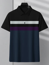 NXT Summer Polo Shirt For Men-Dark Navy With Black & Purple Stripe-BE693/BR12946