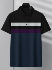 NXT Summer Polo Shirt For Men-Dark Navy With Black & Purple Stripe-BE693/BR12946