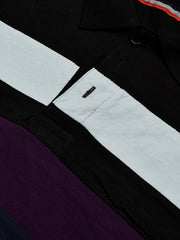 NXT Summer Polo Shirt For Men-Dark Navy With Black & Purple Stripe-BE693/BR12946