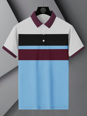 NXT Summer Polo Shirt For Men-Light Grey with Sky & Maroon-BE816/BR13057