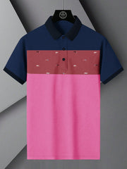 NXT Summer Polo Shirt For Men-Pink with Navy & Red Stripe-BE757/BR13004