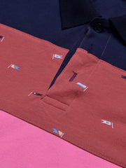 NXT Summer Polo Shirt For Men-Pink with Navy & Red Stripe-BE757/BR13004