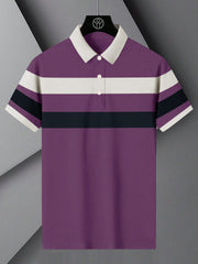 NXT Summer Polo Shirt For Men-Purple with Navy & White Stripe-BE723/BR12975