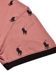 PRL Summer Polo Shirt For Men-Carrot Red with Allover Print-BE751/BR12999