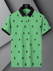 PRL Summer Polo Shirt For Men-Light Green with Allover Print-BE750/BR12998