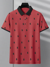 PRL Summer Polo Shirt For Men-Dark Red with Allover Print-BE696/BR12949