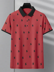 PRL Summer Polo Shirt For Men-Dark Red with Allover Print-BE696/BR12949