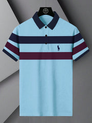 PRL Summer Polo Shirt For Men-Light Sky with Navy & Maroon Panel-BR13097