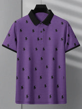 PRL Summer Polo Shirt For Men-Dark Purple Melange with Allover Print-BE718/BR12970