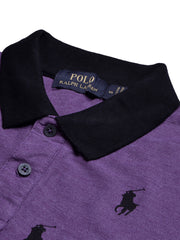PRL Summer Polo Shirt For Men-Dark Purple Melange with Allover Print-BE718/BR12970