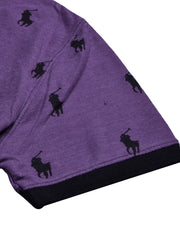 PRL Summer Polo Shirt For Men-Dark Purple Melange with Allover Print-BE718/BR12970