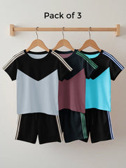 Pack Of 3 Summer T Shirt & Short Suit For Kids-BE3317/BR15755
