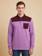 Louis Vicaci Long Sleeve Polo For Men-Pink & Dark Maroon-BR891