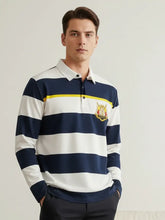 Louis Vicaci Long Sleeve Polo Shirt For Men-White & Navy Stripe-RT1867