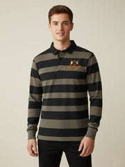 Louis Vicaci Long Sleeve Polo Shirt For Men-Brown with Black Stripe-BR897