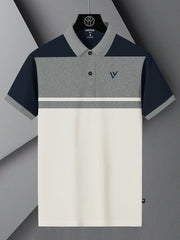 LV Summer Polo Shirt For Men-Off White with Grey & Navy-SP1587/RT2382