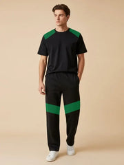 Louis Vicaci Summer Active Wear Tracksuit For Men-Black with Green Panels-SP1835/RT2453