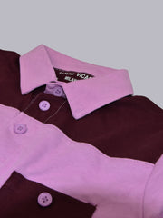 Louis Vicaci Long Sleeve Polo For Men-Pink & Dark Maroon-BR891