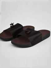 Black Camel Men's Ribbon Pump Style Slides-Dark Brown-AZ26