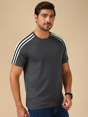 Summer Fashion T Shirt For Men-Grey with White & Black Stripe-BE3290/BR15728