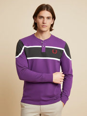 Louis Vicaci P.Q Long Sleeve Henley Shirt For Men-Purple with Dark Grey-PN01