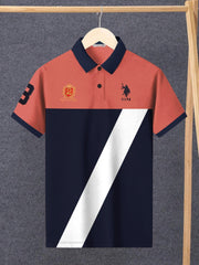 U.S Polo Assn. Summer Polo Shirt For Men-Navy with Coral Orange & White Panel-BE780/BR13027