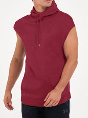 NK Fleece Cowl Neck Sleeveless Hoodie For Men-Maroon-SP334/RT2135