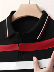 LV Summer Dry Fit Polo Shirt For Men-Dark Navy with Red & White Stripe-BE1310/BR13555