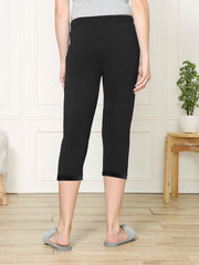 NYC Polo Fleece Gathering Bottom Capri For Ladies-Black-SP1999