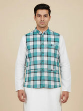 Men’s Premium Checkered Tweed Waistcoat Blue & White-WC02