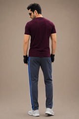 Stylish Regular Fit Summer Trouser For Men-Charcol With Royal blue & White Stripers-A08