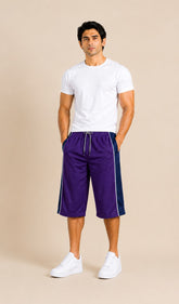 Stylish Knee Length Short For Men- Purple With Navy Stripe-A16