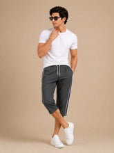 Stylish Knee Length Short For Men-Slate Gray With Navy Stripe-A18