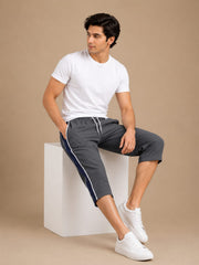 Stylish Knee Length Short For Men-Slate Gray With Navy Stripe-A18