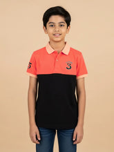 Champion Single Jersey Polo Shirt For Kids-Coral Pink & Black Panels-SP1685/RT2406
