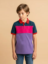 NXT Summer P.Q Polo Shirt For Kids-Purple Melange With Multi Panel-BE936/BR13183