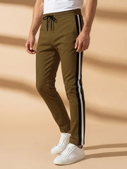Louis Vicaci Slim Fit Active Wear Summer Trouser For Men-Dark Khaki with Black & White Stripes-BR13452